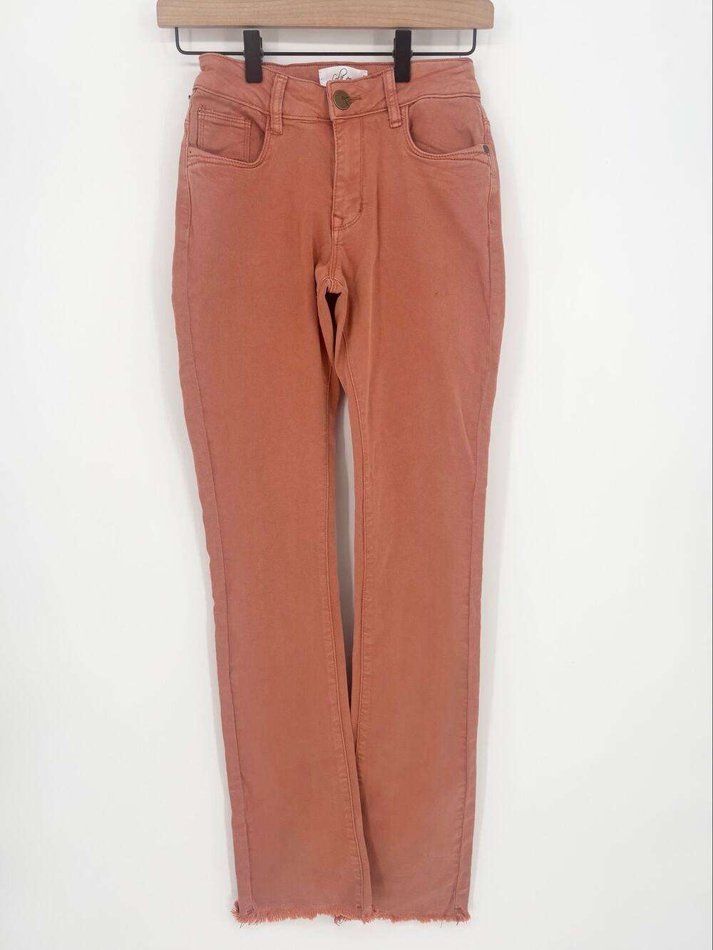 Lola Jeans NWT Terracotta Straight Leg Fringe Hem Stretch Jeans Size 25